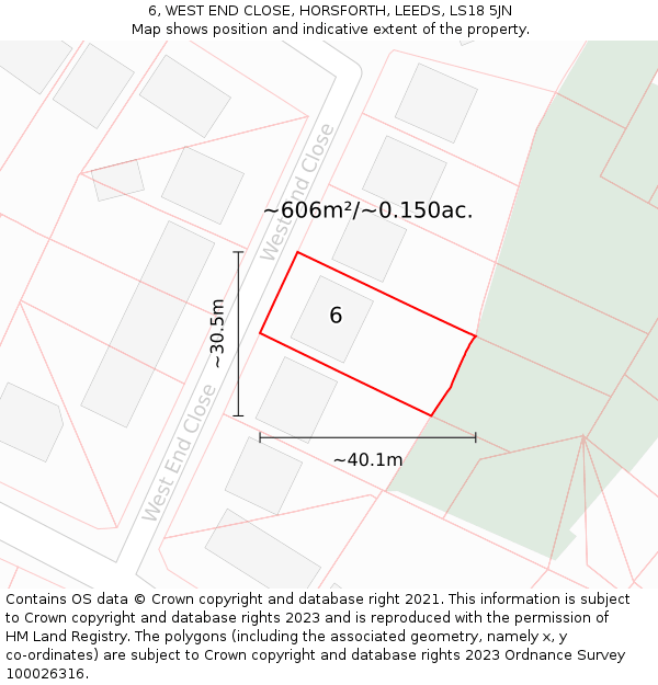 6, WEST END CLOSE, HORSFORTH, LEEDS, LS18 5JN: Plot and title map