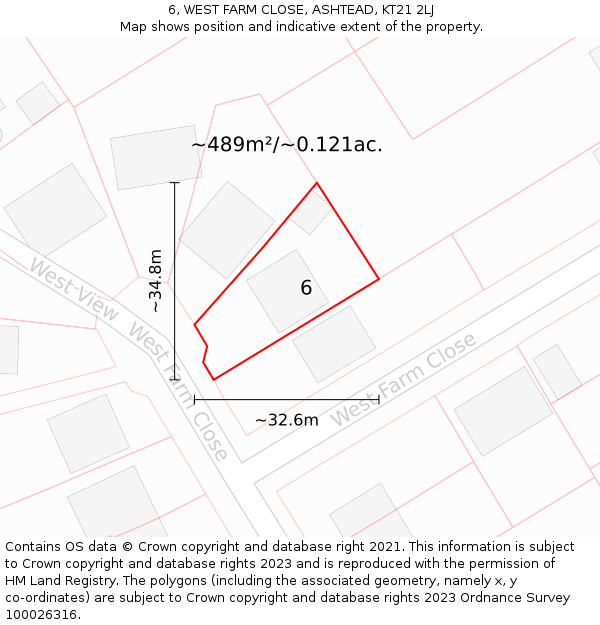 6, WEST FARM CLOSE, ASHTEAD, KT21 2LJ: Plot and title map