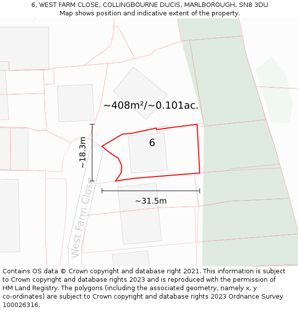6, WEST FARM CLOSE, COLLINGBOURNE DUCIS, MARLBOROUGH, SN8 3DU: Plot and title map