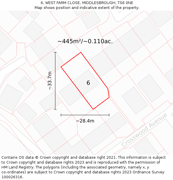 6, WEST FARM CLOSE, MIDDLESBROUGH, TS6 0NE: Plot and title map