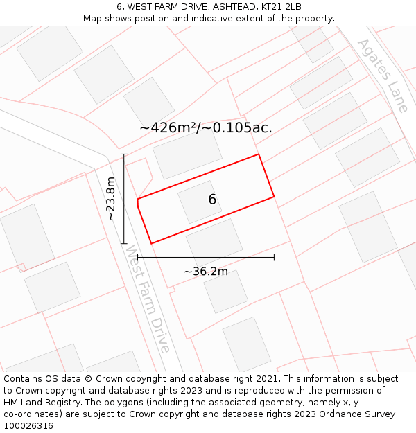 6, WEST FARM DRIVE, ASHTEAD, KT21 2LB: Plot and title map