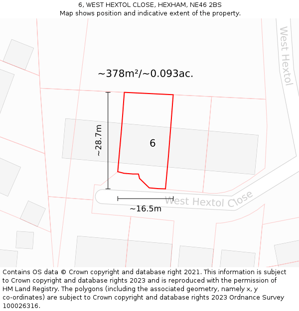 6, WEST HEXTOL CLOSE, HEXHAM, NE46 2BS: Plot and title map