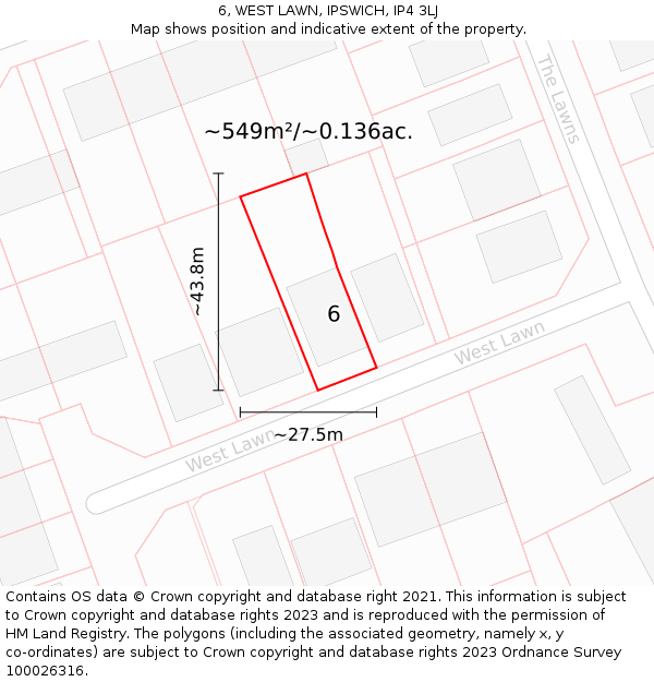 6, WEST LAWN, IPSWICH, IP4 3LJ: Plot and title map