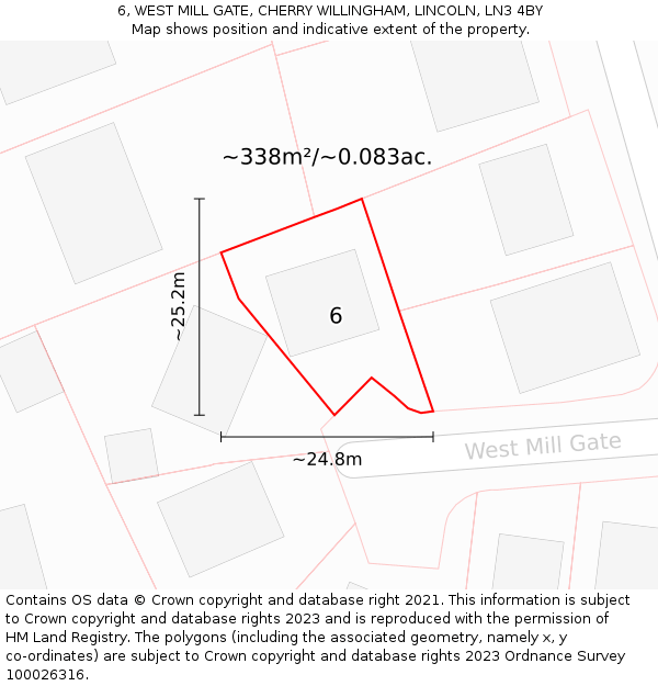 6, WEST MILL GATE, CHERRY WILLINGHAM, LINCOLN, LN3 4BY: Plot and title map