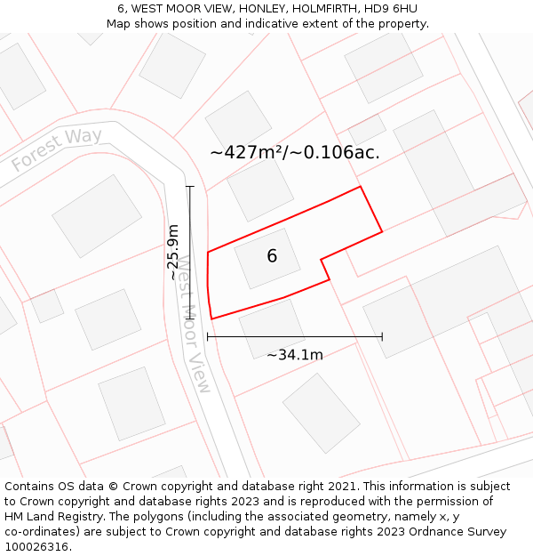 6, WEST MOOR VIEW, HONLEY, HOLMFIRTH, HD9 6HU: Plot and title map