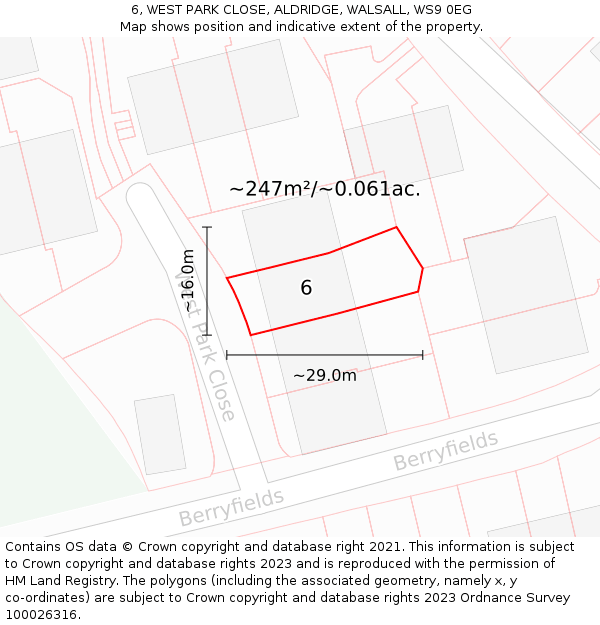 6, WEST PARK CLOSE, ALDRIDGE, WALSALL, WS9 0EG: Plot and title map