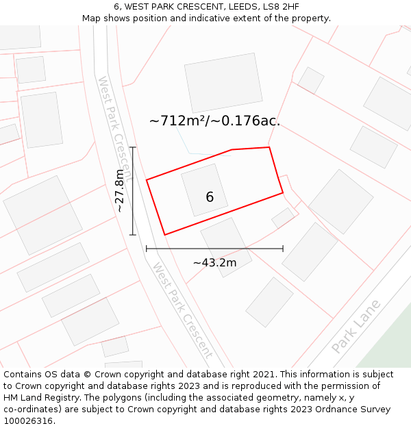 6, WEST PARK CRESCENT, LEEDS, LS8 2HF: Plot and title map
