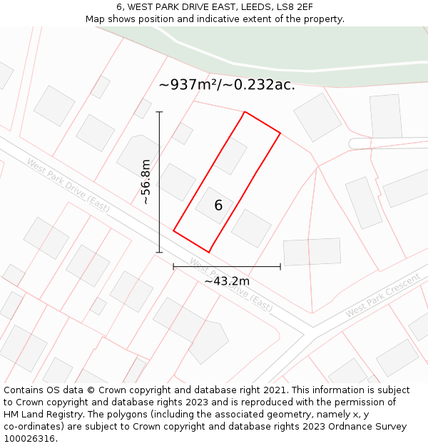 6, WEST PARK DRIVE EAST, LEEDS, LS8 2EF: Plot and title map