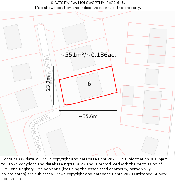 6, WEST VIEW, HOLSWORTHY, EX22 6HU: Plot and title map