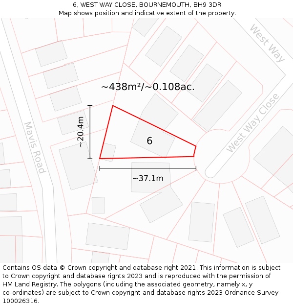 6, WEST WAY CLOSE, BOURNEMOUTH, BH9 3DR: Plot and title map