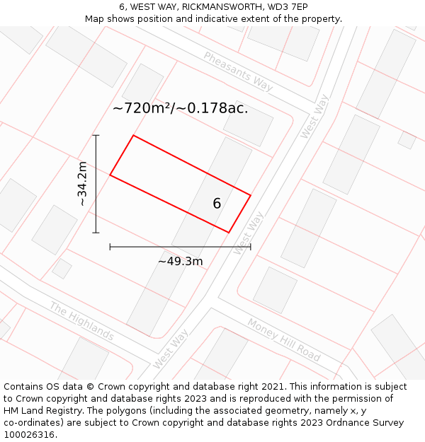 6, WEST WAY, RICKMANSWORTH, WD3 7EP: Plot and title map