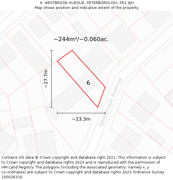6, WESTBROOK AVENUE, PETERBOROUGH, PE2 9JH: Plot and title map