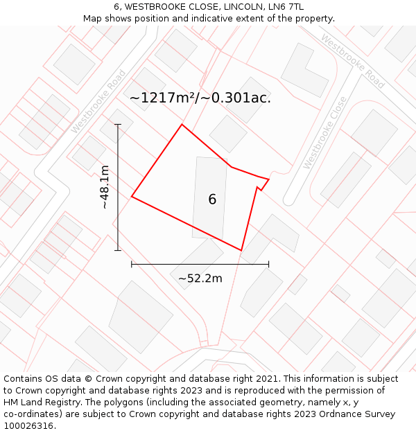 6, WESTBROOKE CLOSE, LINCOLN, LN6 7TL: Plot and title map