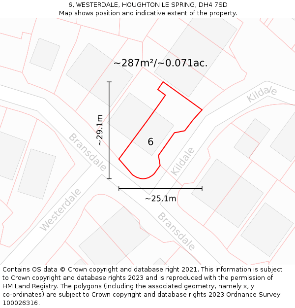 6, WESTERDALE, HOUGHTON LE SPRING, DH4 7SD: Plot and title map