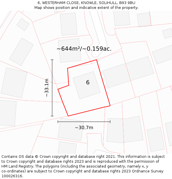 6, WESTERHAM CLOSE, KNOWLE, SOLIHULL, B93 9BU: Plot and title map