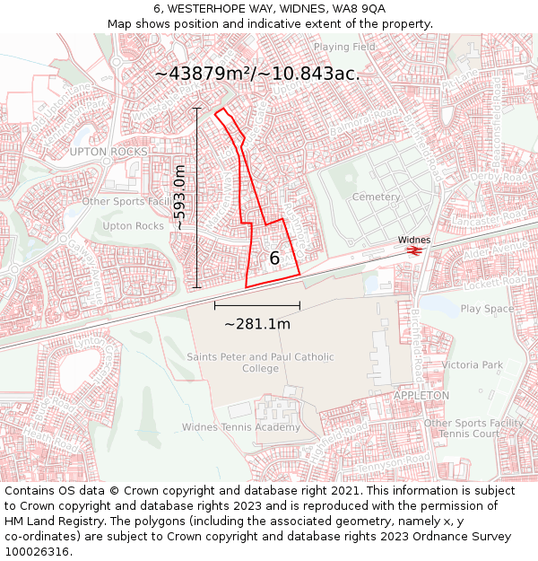 6, WESTERHOPE WAY, WIDNES, WA8 9QA: Plot and title map