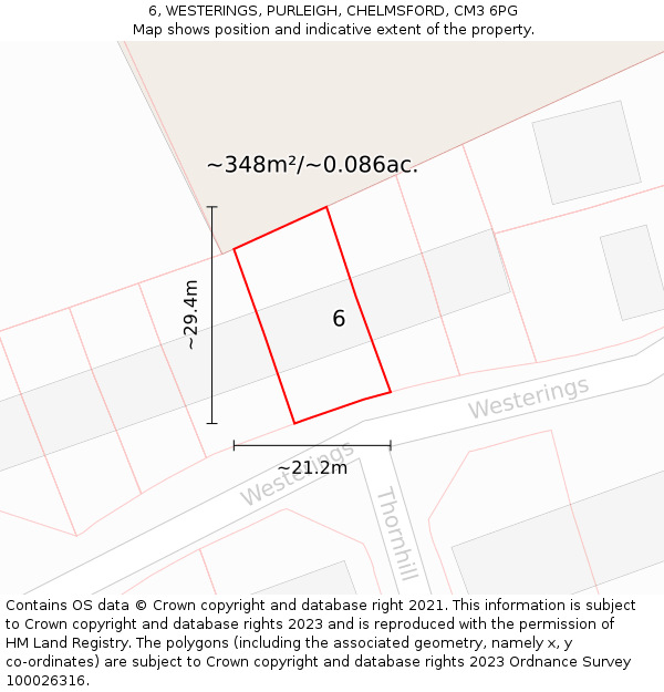 6, WESTERINGS, PURLEIGH, CHELMSFORD, CM3 6PG: Plot and title map