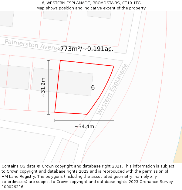 6, WESTERN ESPLANADE, BROADSTAIRS, CT10 1TG: Plot and title map