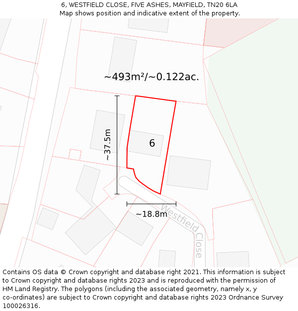 6, WESTFIELD CLOSE, FIVE ASHES, MAYFIELD, TN20 6LA: Plot and title map