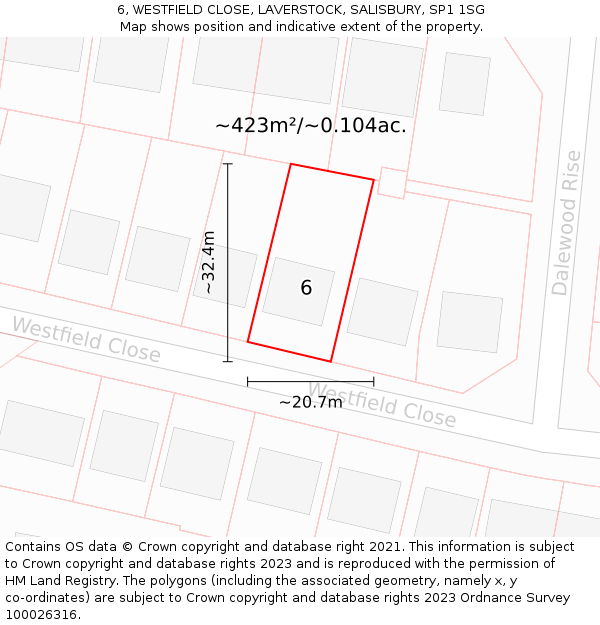 6, WESTFIELD CLOSE, LAVERSTOCK, SALISBURY, SP1 1SG: Plot and title map
