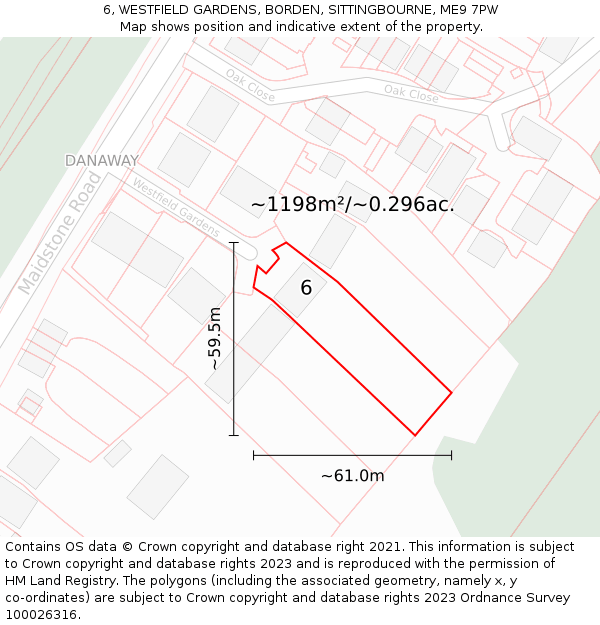 6, WESTFIELD GARDENS, BORDEN, SITTINGBOURNE, ME9 7PW: Plot and title map