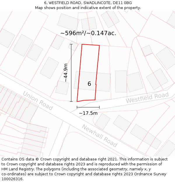 6, WESTFIELD ROAD, SWADLINCOTE, DE11 0BG: Plot and title map