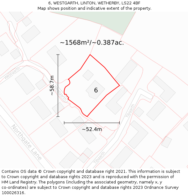 6, WESTGARTH, LINTON, WETHERBY, LS22 4BF: Plot and title map