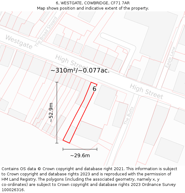 6, WESTGATE, COWBRIDGE, CF71 7AR: Plot and title map