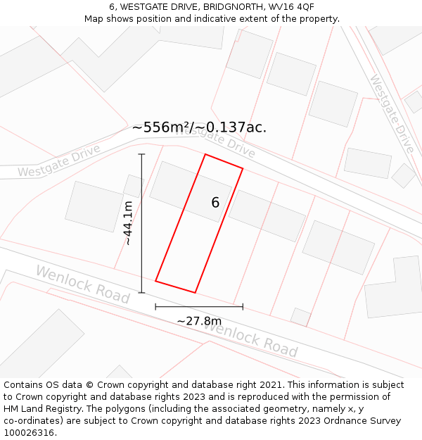 6, WESTGATE DRIVE, BRIDGNORTH, WV16 4QF: Plot and title map