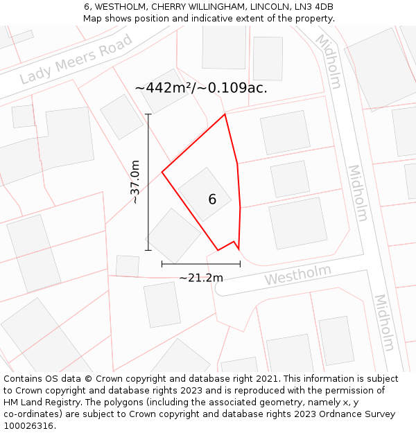 6, WESTHOLM, CHERRY WILLINGHAM, LINCOLN, LN3 4DB: Plot and title map