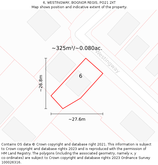 6, WESTINGWAY, BOGNOR REGIS, PO21 2XT: Plot and title map