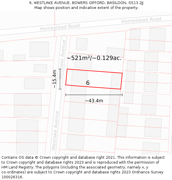 6, WESTLAKE AVENUE, BOWERS GIFFORD, BASILDON, SS13 2JJ: Plot and title map