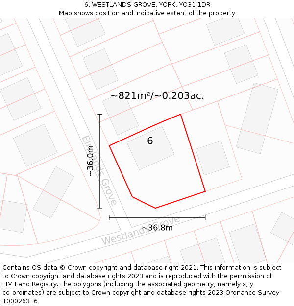 6, WESTLANDS GROVE, YORK, YO31 1DR: Plot and title map