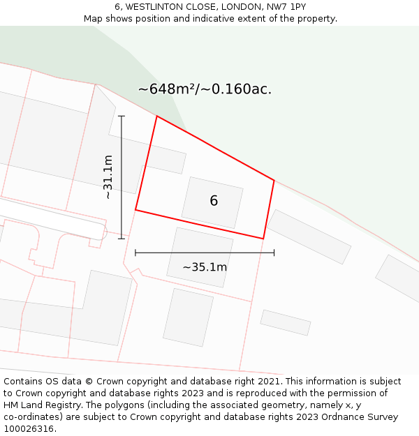 6, WESTLINTON CLOSE, LONDON, NW7 1PY: Plot and title map