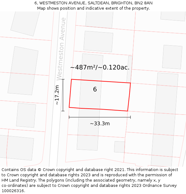6, WESTMESTON AVENUE, SALTDEAN, BRIGHTON, BN2 8AN: Plot and title map