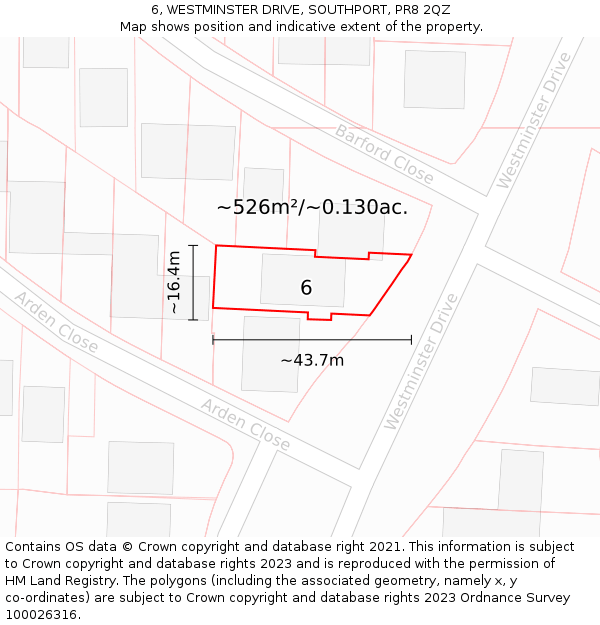 6, WESTMINSTER DRIVE, SOUTHPORT, PR8 2QZ: Plot and title map