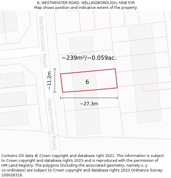 6, WESTMINSTER ROAD, WELLINGBOROUGH, NN8 5YR: Plot and title map