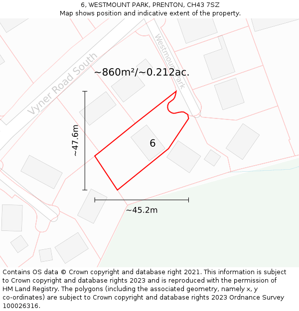 6, WESTMOUNT PARK, PRENTON, CH43 7SZ: Plot and title map