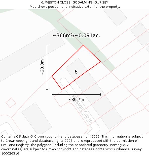 6, WESTON CLOSE, GODALMING, GU7 2EY: Plot and title map