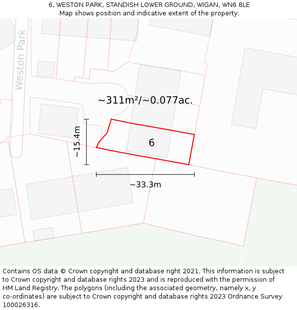 6, WESTON PARK, STANDISH LOWER GROUND, WIGAN, WN6 8LE: Plot and title map