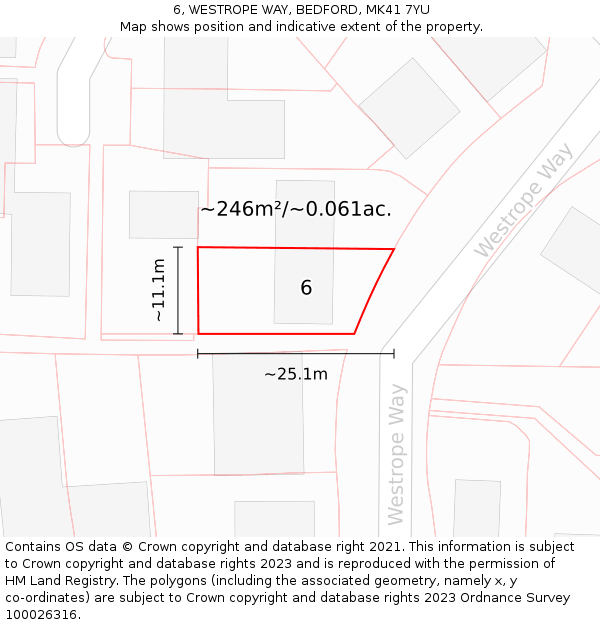 6, WESTROPE WAY, BEDFORD, MK41 7YU: Plot and title map