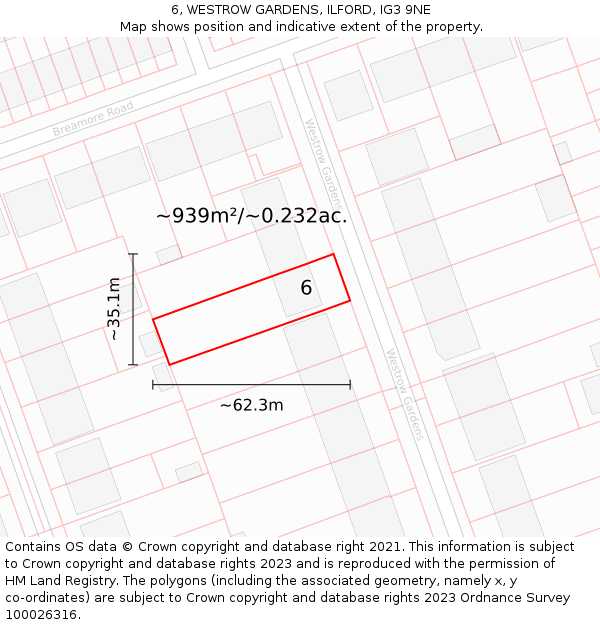 6, WESTROW GARDENS, ILFORD, IG3 9NE: Plot and title map