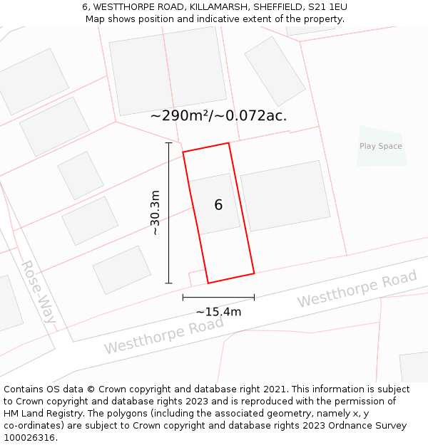 6, WESTTHORPE ROAD, KILLAMARSH, SHEFFIELD, S21 1EU: Plot and title map