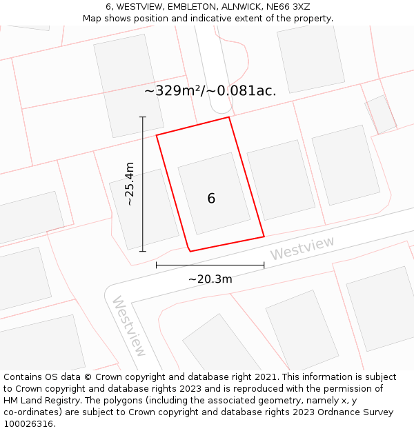 6, WESTVIEW, EMBLETON, ALNWICK, NE66 3XZ: Plot and title map