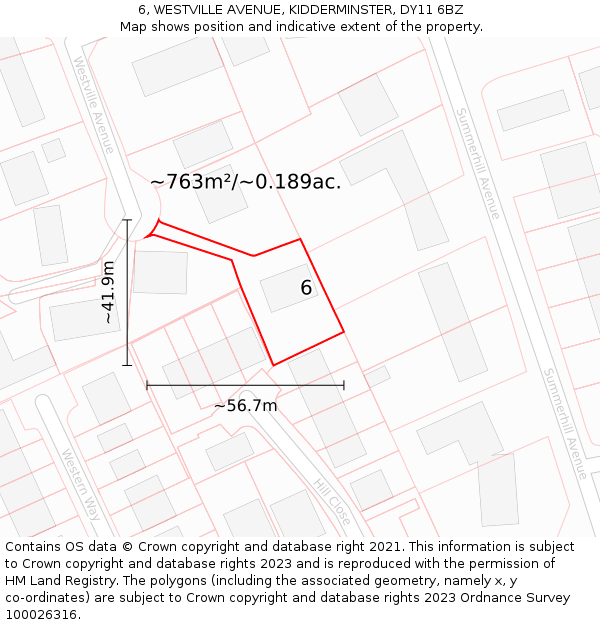 6, WESTVILLE AVENUE, KIDDERMINSTER, DY11 6BZ: Plot and title map