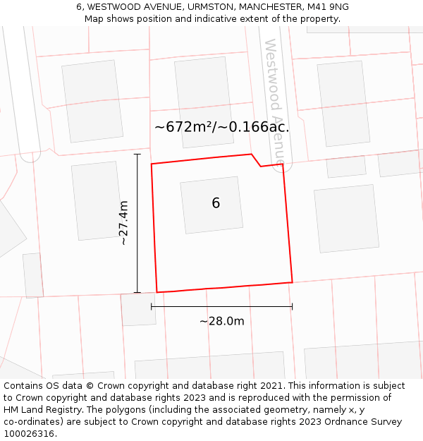 6, WESTWOOD AVENUE, URMSTON, MANCHESTER, M41 9NG: Plot and title map