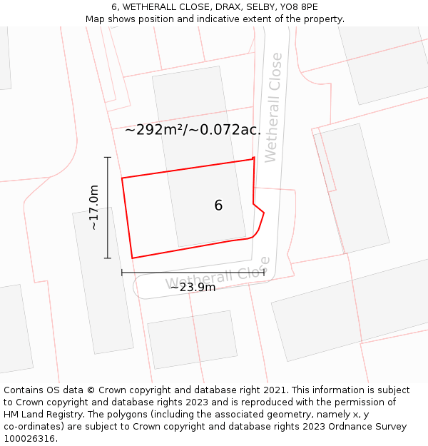 6, WETHERALL CLOSE, DRAX, SELBY, YO8 8PE: Plot and title map