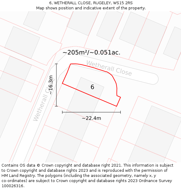 6, WETHERALL CLOSE, RUGELEY, WS15 2RS: Plot and title map
