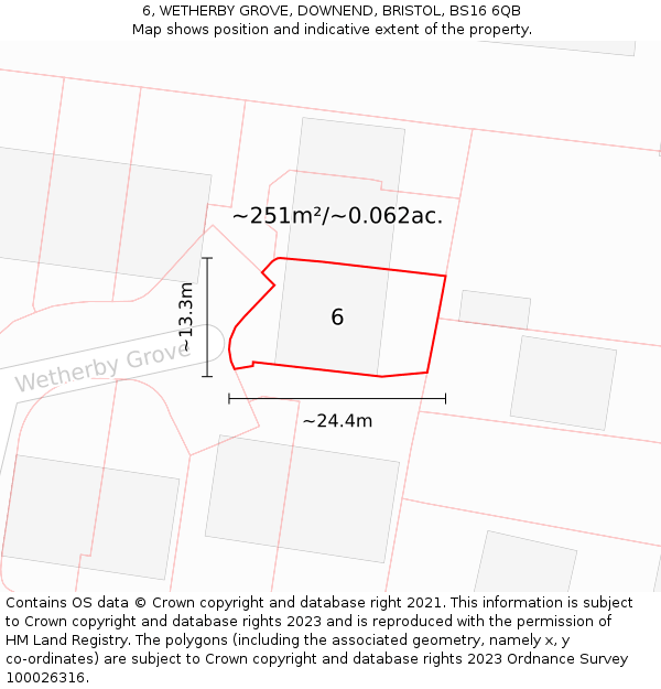 6, WETHERBY GROVE, DOWNEND, BRISTOL, BS16 6QB: Plot and title map