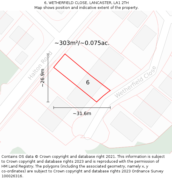 6, WETHERFIELD CLOSE, LANCASTER, LA1 2TH: Plot and title map